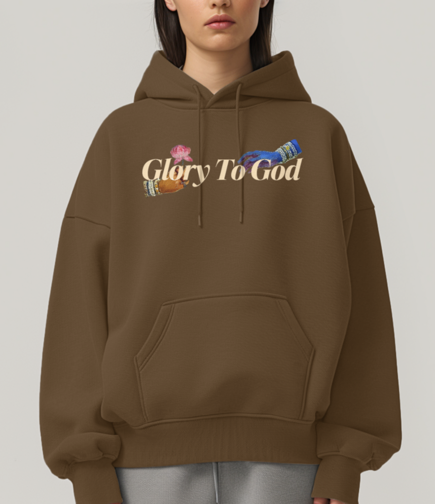 [Glory To God] Oversize Fleece Hoodie - Brown