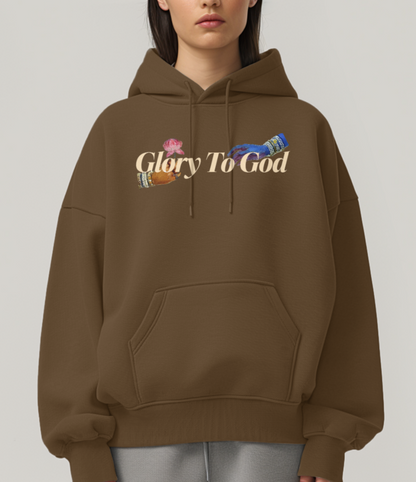 [Glory To God] Oversize Fleece Hoodie - Brown